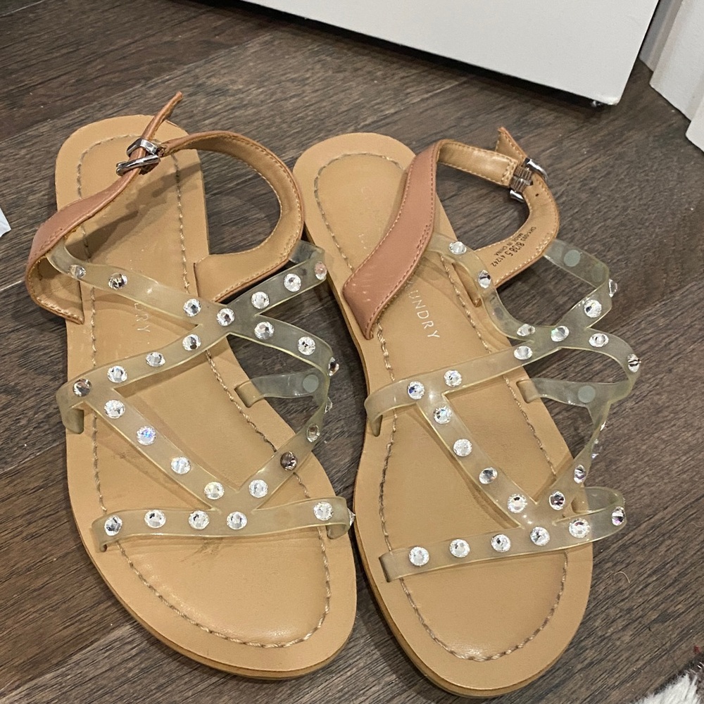 Chinese Laundry Tan and Clear Studded Sandals